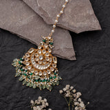 Gold Plated Green Womens Kundan, Polki Maangtikka