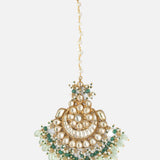 Gold Plated Green Womens Kundan, Polki Maangtikka