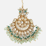 Gold Plated Green Womens Kundan, Polki Maangtikka