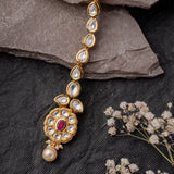 Gold Plated Red Womens Kundan, Polki Maangtikka