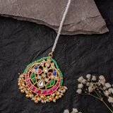 Gold Plated Multicolored Womens Kundan, Polki Maangtikka
