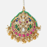 Gold Plated Multicolored Womens Kundan, Polki Maangtikka