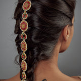 Saadgi Gold Plated Red Kundan, Polki Womens Maathapatti