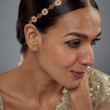 Saadgi Gold Plated Red Kundan, Polki Womens Maathapatti