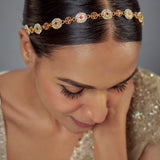 Saadgi Gold Plated Red Kundan, Polki Womens Maathapatti