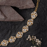 Gold Plated White Womens Kundan, Polki Maathapatti