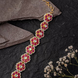 Gold Plated Pink Womens Kundan, Polki Maathapatti