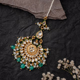Gold Plated Green Womens Kundan, Polki Maangtikka