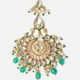 Gold Plated Green Womens Kundan, Polki Maangtikka
