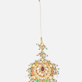 Gold Plated Multicolored Womens Kundan, Polki Maangtikka