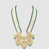 Gold Finish Green Beads & Kundan Polki Long Necklace