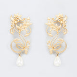Gold Finish Pearl Dangler Earrings