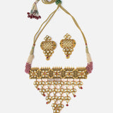 Saadgi Gold Plated Pink Womens Choker Necklace Set with Pair of Earrings