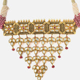 Saadgi Gold Plated Pink Womens Choker Necklace Set with Pair of Earrings