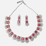 Florence Silver Plated Pink Womens Short Necklace Set with Pair of Earrings