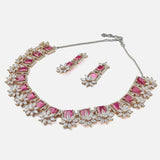 Florence Silver Plated Pink Womens Short Necklace Set with Pair of Earrings