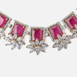Florence Silver Plated Pink Womens Short Necklace Set with Pair of Earrings