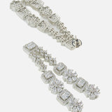 Rhodium Plated Zircon Studded Double Layer Long Necklace & Drop Earrings Set