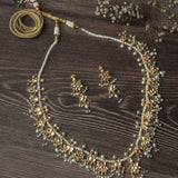 Gold Plated Womens Kundan Long Necklace Set with Pair of Earrings