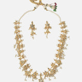 Gold Plated Womens Kundan Long Necklace Set with Pair of Earrings