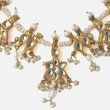 Gold Plated Womens Kundan Long Necklace Set with Pair of Earrings