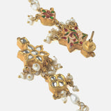 Gold Plated Womens Kundan Long Necklace Set with Pair of Earrings