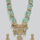 Emerald Bead Jaipuri Kundan Long Necklace Set