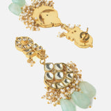 Gold Plated Green Womens Kundan Choker Necklace Set with Pair of Earrings & Maangtikka