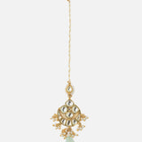Gold Plated Green Womens Kundan Choker Necklace Set with Pair of Earrings & Maangtikka