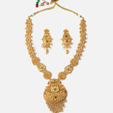 Gold Plated Womens Kundan Polki Necklace Set with Pair of Earrings