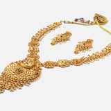 Gold Plated Womens Kundan Polki Necklace Set with Pair of Earrings