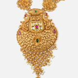 Gold Plated Womens Kundan Polki Necklace Set with Pair of Earrings
