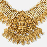 Gold Finish Long Temple with Pearls Necklace Set