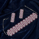 White Finish Ruby & Zircons Choker Necklace Set