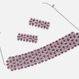 White Finish Ruby & Zircons Choker Necklace Set