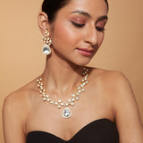 Gold Plated Kundan Studded Necklace & Dangle Earrings Set