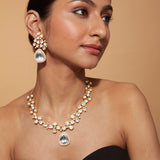 Gold Plated Kundan Studded Necklace & Dangle Earrings Set