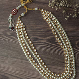 Gold Finish Pearl & Kundan Polki Mala