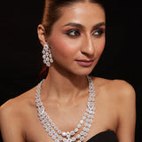 White Finish Zircon Long Necklace Set