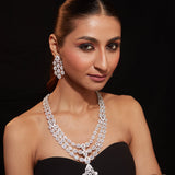 White Finish Zircon Long Necklace Set