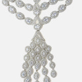 Rhodium Plated Zircon Studded Long Necklace & Drop Earrings Set