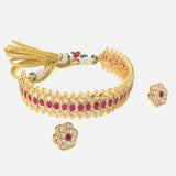 Gold Finish Red Kundan Polki & Red Stones Choker Necklace Set