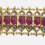 Gold Finish Red Kundan Polki & Red Stones Choker Necklace Set