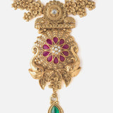 Gold Plated Red Womens Temple Short Necklace Set with Pair of Earrings