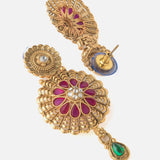 Gold Plated Red Womens Temple Short Necklace Set with Pair of Earrings