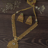 Gold Plated Multicolored Womens Long Necklace Set with Pair of Earrings