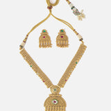 Gold Plated Multicolored Womens Long Necklace Set with Pair of Earrings