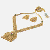 Gold Plated Multicolored Womens Long Necklace Set with Pair of Earrings