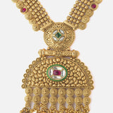Gold Plated Multicolored Womens Long Necklace Set with Pair of Earrings