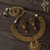 Gold Plated Womens Temple Short Necklace Set with Pair of Earrings